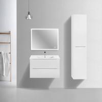 База под керамическую раковину Мия Слим (Mia Slim) 800 подвесная, 2 выкатных ящика микролифт, Белый глянцевый (G.White)