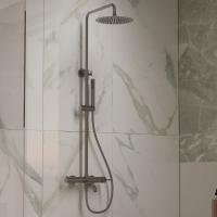 Душевая стойка Villa VSFS-1VL1GM с изливом, 25см верх. душ из нерж. стали, вороненая сталь 