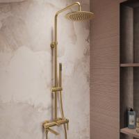 Душевая стойка Линеа (Linea) VSFS-4LN1BG с изливом, брашированное золото