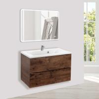 База под раковину Миа (Mia) 800 подвесная, 2 выкатных ящика микролифт, Темное дерево (R.Wood)