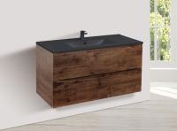 База под керамическую раковину Миа (Mia) 1000 подвесная, 2 выкатных ящика микролифт, Темное дерево (R.Wood)