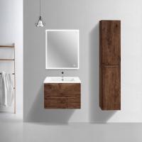 База под керамическую раковину Мия Слим (Mia Slim) 700 подвесная, 2 выкатных ящика микролифт, Темное дерево (R.Wood)