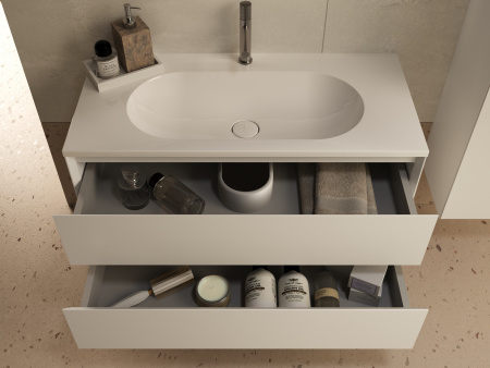 База под раковину Люка Софт-Тач (Luka Soft-Touch) 1000 подвесная, 2 выкатных ящика микролифт, матовый белый