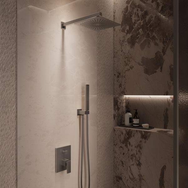 Душевой комплект Dice VSFW-2DS1GM встраиваемый, 2 режима, 25см S304 верх душ, вороненая сталь