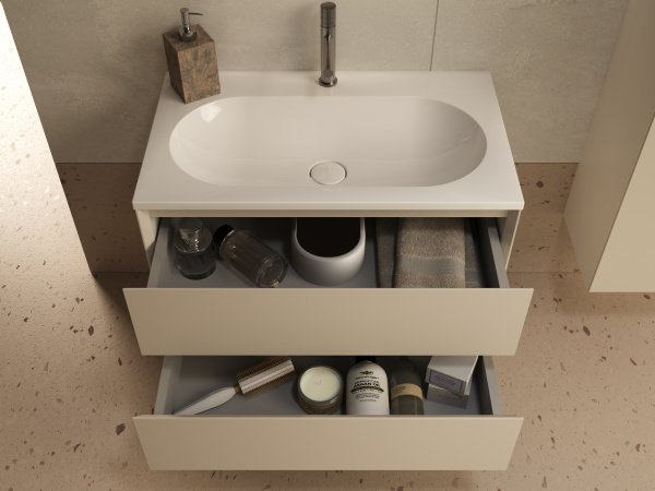 База под раковину Люка Софт-Тач (Luka Soft-Touch) 800 подвесная, 2 выкатных ящика микролифт, матовый бежевый