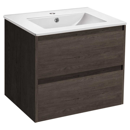 База под раковину Джио (Gio) 600 подвесная, 2 выкатных ящика микролифт, Тёмный дуб (R.Oak)