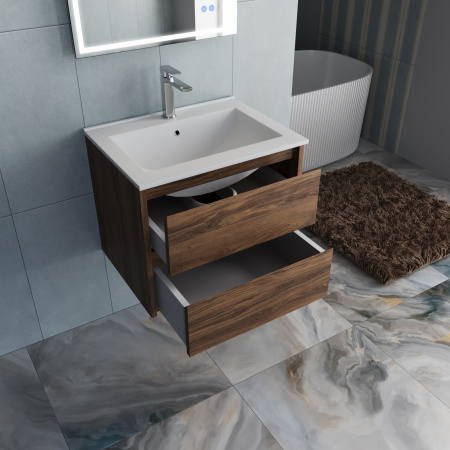 База под раковину Джио (Gio) 600 подвесная, 2 выкатных ящика микролифт, Дуб Чарльстон (C.Oak)