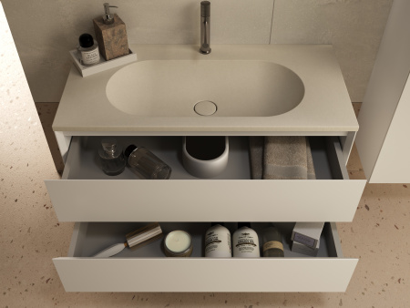 База под раковину Люка Софт-Тач (Luka Soft-Touch) 1000 подвесная, 2 выкатных ящика микролифт, матовый белый