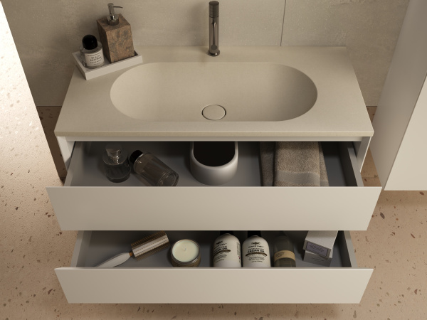 База под раковину Люка Софт-Тач (Luka Soft-Touch) 1000 подвесная, 2 выкатных ящика микролифт, матовый белый