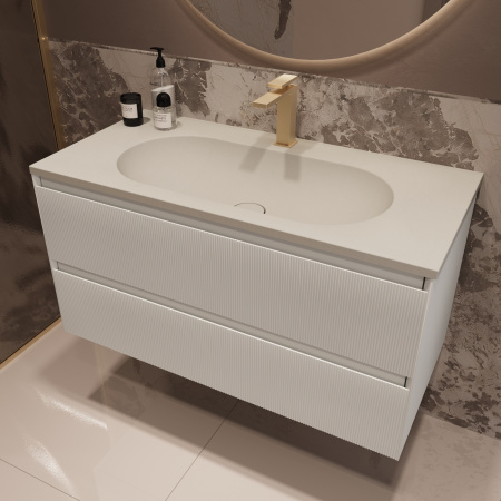 База под раковину Велле (Welle) 1000 подвесная, 2 выкатных ящика микролифт, Белый матовый софт-тач