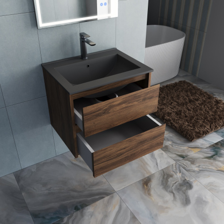 База под раковину Джио (Gio) 600 подвесная, 2 выкатных ящика микролифт, Дуб Чарльстон (C.Oak)