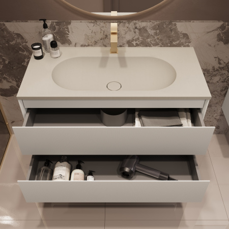 База под раковину Велле (Welle) 1000 подвесная, 2 выкатных ящика микролифт, Белый матовый софт-тач