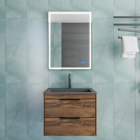 База под раковину Кьяра 2D (Chiara 2D) 600 подвесная, 2 выкатных ящика микролифт, Дуб Чарльстон (C.Oak)