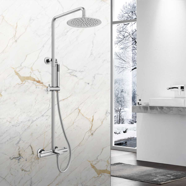 Душевая стойка Vogue VSFS-1V1TCH термостат с изливом, 25см верх душ из нерж. стали, хром