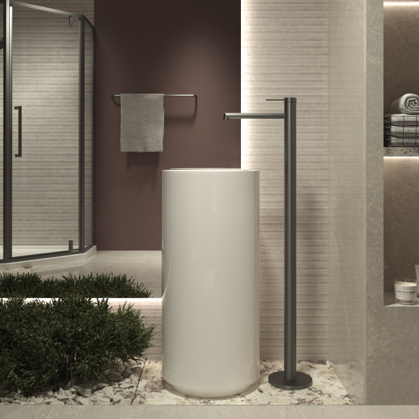 Смеситель для раковины напольный Rim VFBF-2R1GM, однорычажный, вороненая сталь Смеситель для раковины напольный Rim VFBF-2R1GM, однорычажный, вороненая сталь