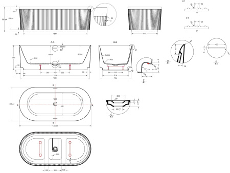 Ванна акриловая Vincea VBT-709-1700MG, 1700*800*585, цвет матовый бежевый/белый, щелевой перелив, слив белый