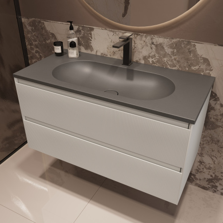 База под раковину Велле (Welle) 1000 подвесная, 2 выкатных ящика микролифт, Белый матовый софт-тач