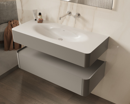 База под раковину Каприз (Caprise) 1200 подвесная, 1 выкатной ящик микролифт, светло-серый матовый