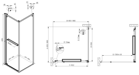 Душевой уголок Теси (Tesi) VSRW-7TS9090CL, 900*900, хром, стекло прозрачное