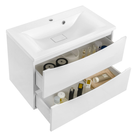 База под раковину Миа (Mia) 800 подвесная, 2 выкатных ящика микролифт, Белый глянцевый (G.White)