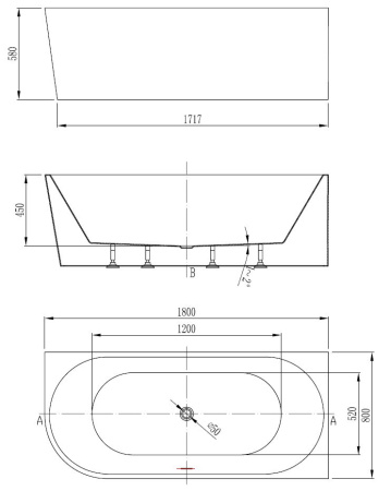 Ванна акриловая Vincea VBT-402-1800R, 1800*800*580, цвет белый, правая, щелевой перелив