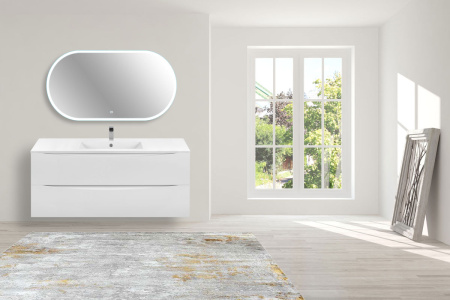 База под керамическую раковину Миа (Mia) 1200 подвесная, 2 выкатных ящика микролифт, Белый глянцевый (G.White)