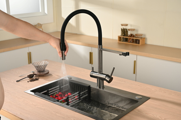 Смеситель для кухни Vincea VKF-120GM, вороненая сталь