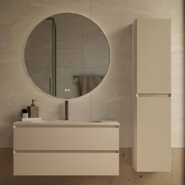 База под раковину Люка Софт-Тач (Luka Soft-Touch) 1000 подвесная, 2 выкатных ящика микролифт, матовый бежевый