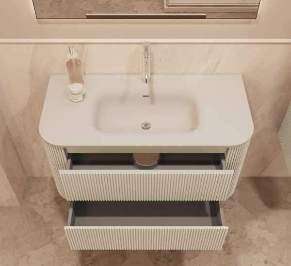 База под раковину Альто (Alto) 1000 подвесная, 2 выкатных ящика микролифт, светло-бежевый матовый