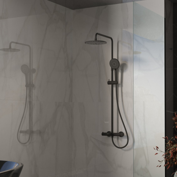 Душевая стойка Rondo VSFS-1R1MB с изливом, черный матовый