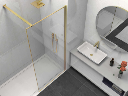 Душевая перегородка Волк-Ин (Walk-In) VSW-1HS800CLG, 800*2000, брашированное золото, стекло прозрачное
