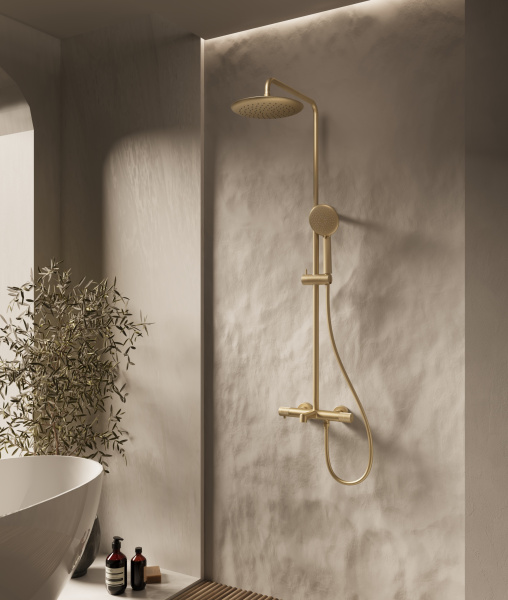 Душевая стойка Desire VSFS-1D1TBG термостатическая с изливом, 25см верх душ, брашированное золото