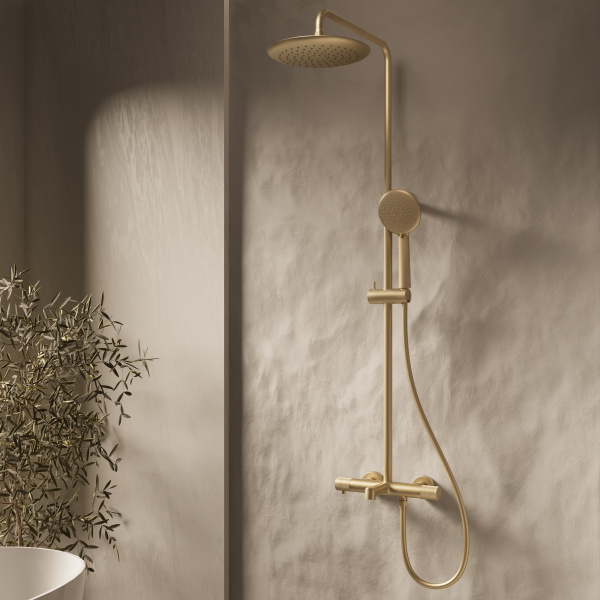 Душевая стойка Desire VSFS-1D1TBG термостатическая с изливом, 25см верх душ, брашированное золото