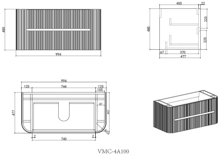 База под раковину Альто (Alto) 1000 подвесная, 2 выкатных ящика микролифт, светло-серый матовый
