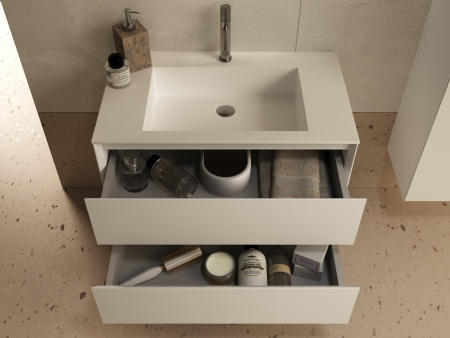 База под раковину Люка Софт-Тач (Luka Soft-Touch) 800 подвесная, 2 выкатных ящика микролифт, матовый белый