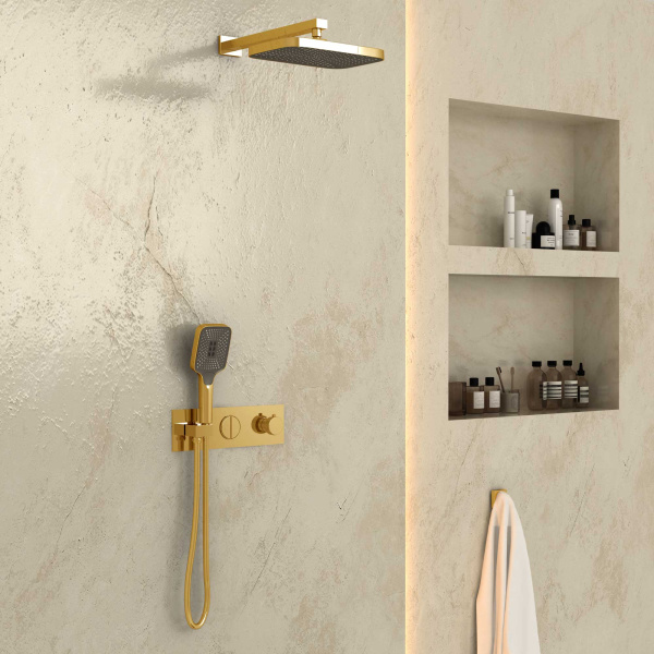 Душевой комплект VSFW-422T1BG встраиваемый, термостатический, двухрежимный, брашированное золото