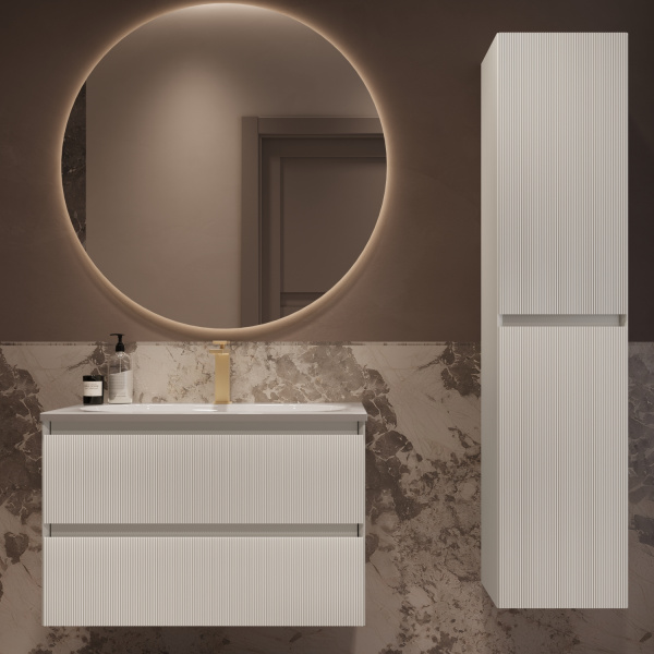 База под раковину Велле (Welle) 800 подвесная, 2 выкатных ящика микролифт, Белый матовый софт-тач