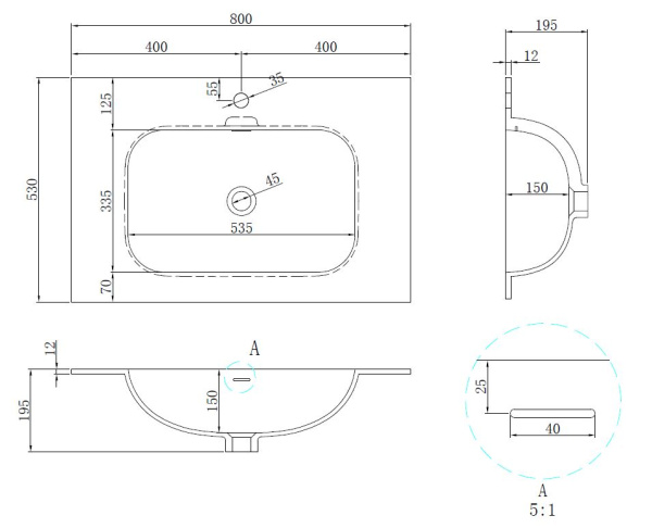 Раковина Elise VCB-4EL800MW, Corian цвет белый матовый
