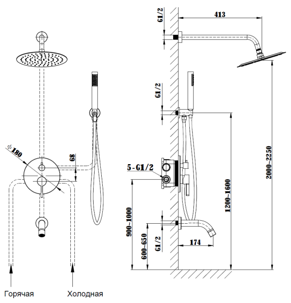 Душевой комплект Villa VSFW-1VL3CH встраиваемый, 3 режима, хром