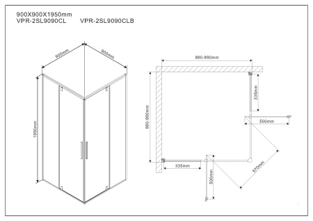 Душевой уголок Слим (Slim) VPR-2SL9090CL, 900*900, хром, стекло прозрачное