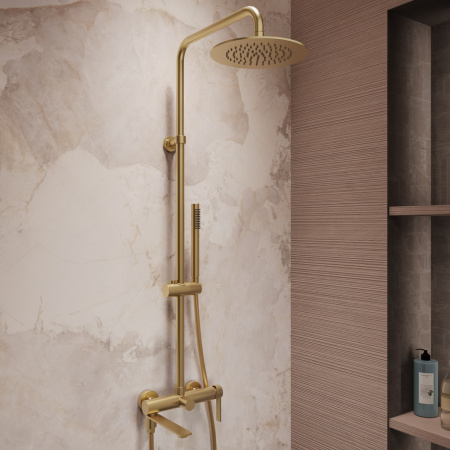 Душевая стойка Линеа (Linea) VSFS-4LN1BG с изливом, брашированное золото