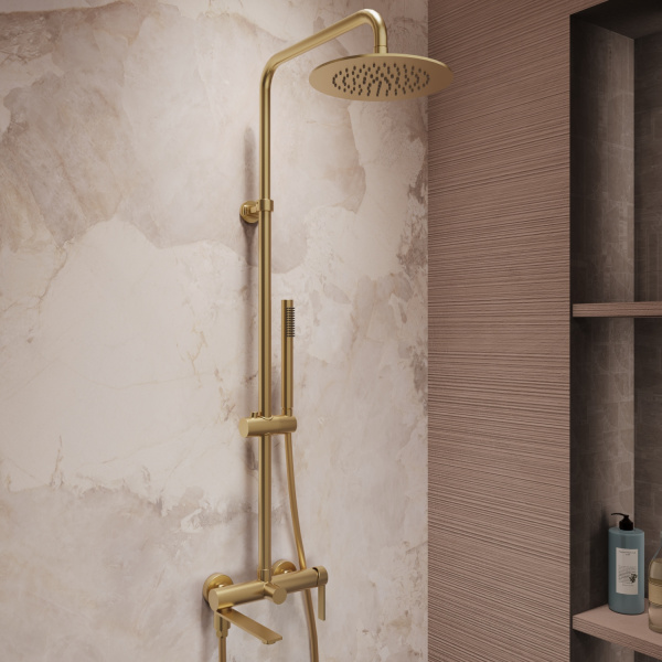 Душевая стойка Линеа (Linea) VSFS-4LN1BG с изливом, брашированное золото