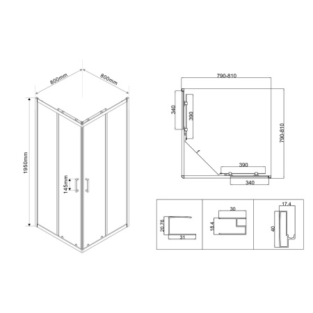 Душевой уголок Сити (City) VSS-5CT800CL, 800*800, хром, стекло прозрачное