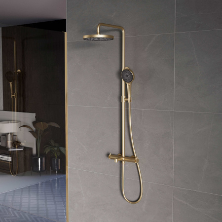 Душевая стойка Рим (Rim) VSFS-2RM1BG с изливом, брашированное золото