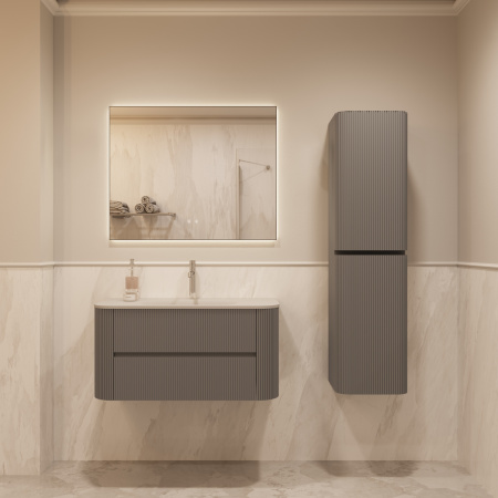 База под раковину Альто (Alto) 1000 подвесная, 2 выкатных ящика микролифт, светло-серый матовый