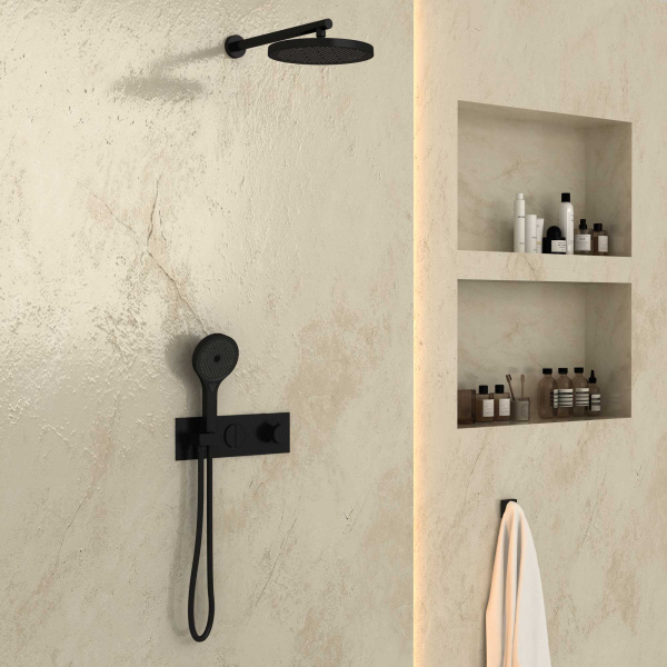 Душевой комплект VSFW-422T2MB встраиваемый, термостатический, двухрежимный, черный