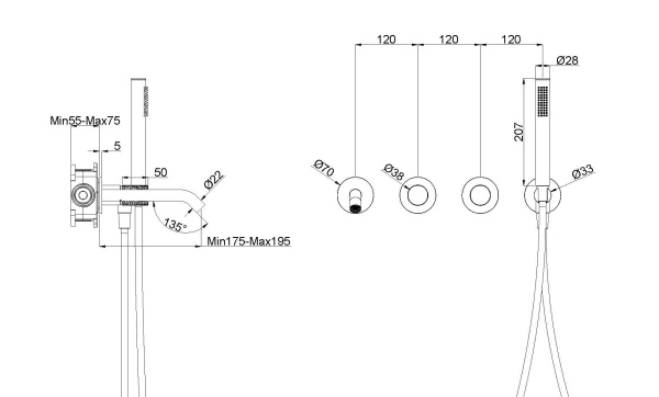 Смеситель для ванны Aura VBTW-6AU1CH, встраиваемый, хром