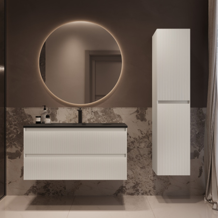 База под раковину Велле (Welle) 1000 подвесная, 2 выкатных ящика микролифт, Белый матовый софт-тач