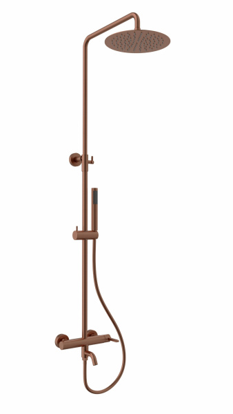 Душевая стойка Вилла (Villa) VSFS-1VL1BC с изливом, 25см верх. душ из нерж. стали, брашированная медь