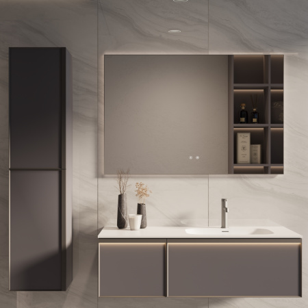 База под раковину Элис (Elise) 1200 подвесная, правая, 2 выкатных ящика микролифт, серый матовый